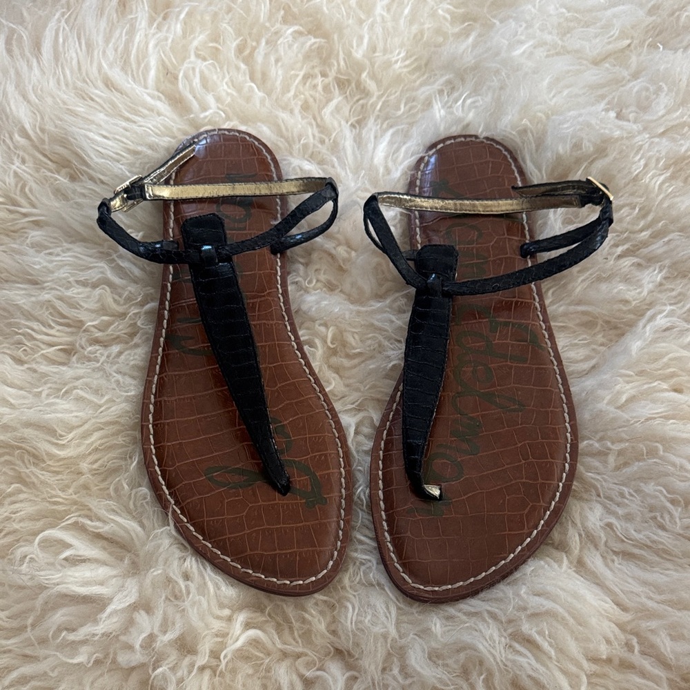 Sam Edelman Black and Brown T-Strap Sandals